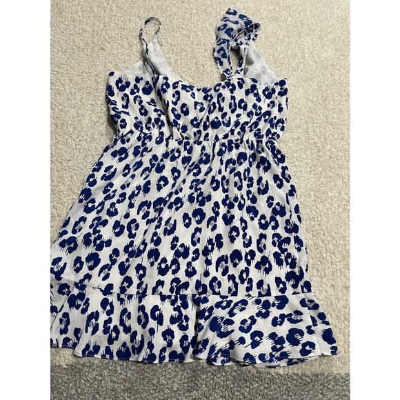 Sugar + Lips Womens Size M One Shoulder Ruffled V Neckline Mini Dress Blue White - Picture 3 of 9